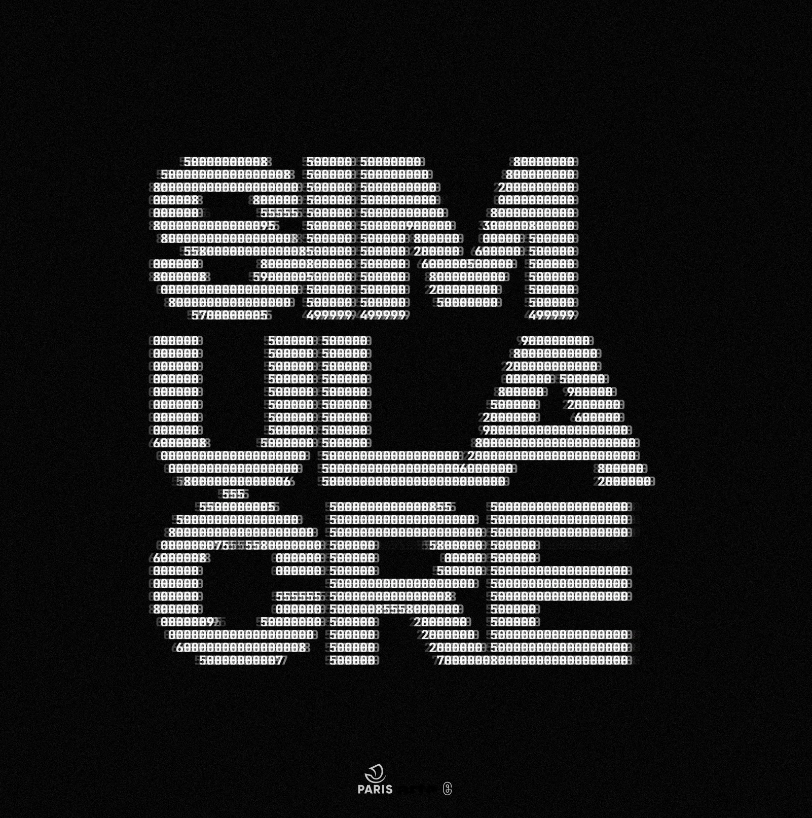 Simulacre ASCII variant: the word drawn in white digits on black