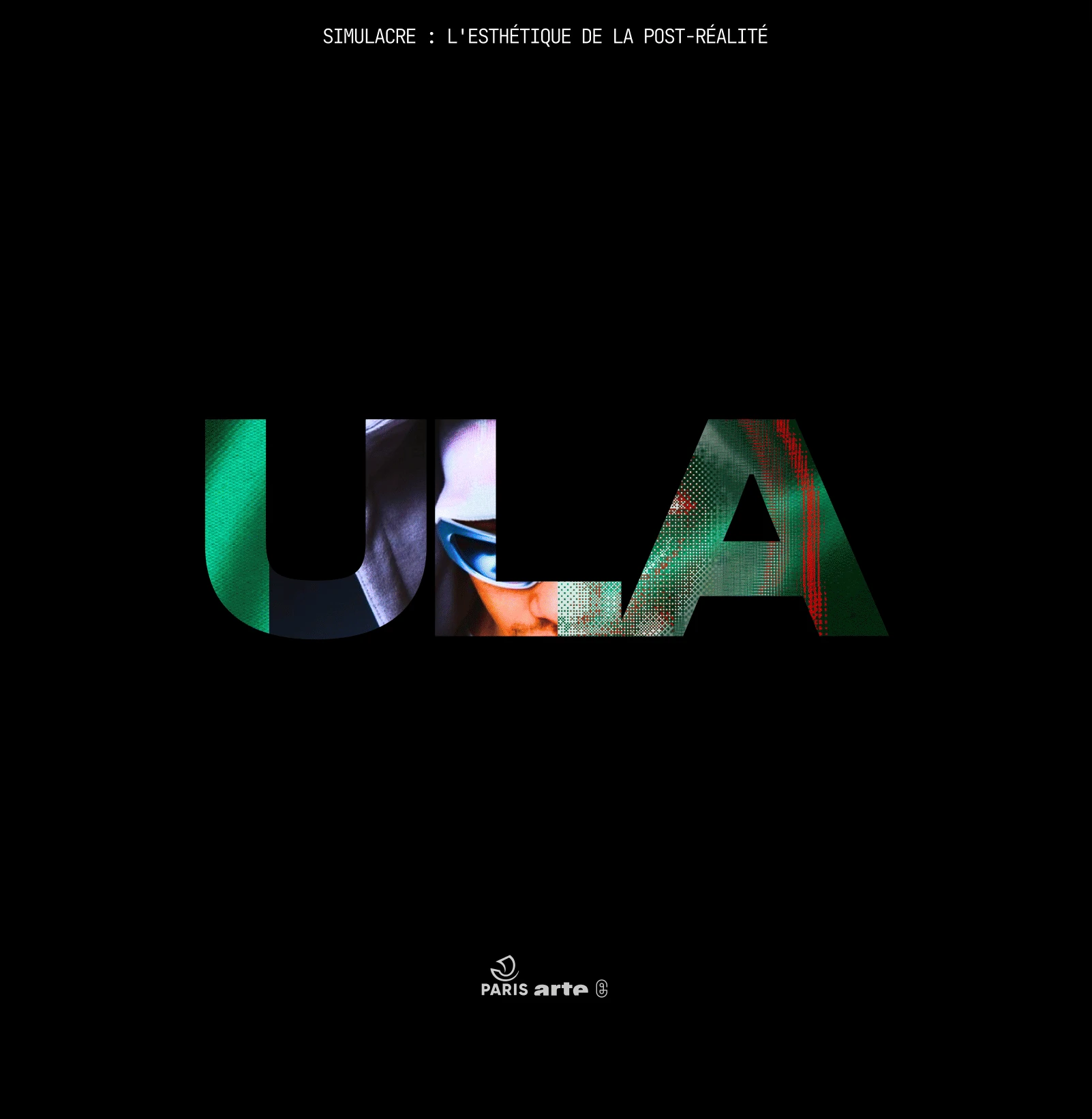 ULA poster: green letters, halftone and a face in glasses