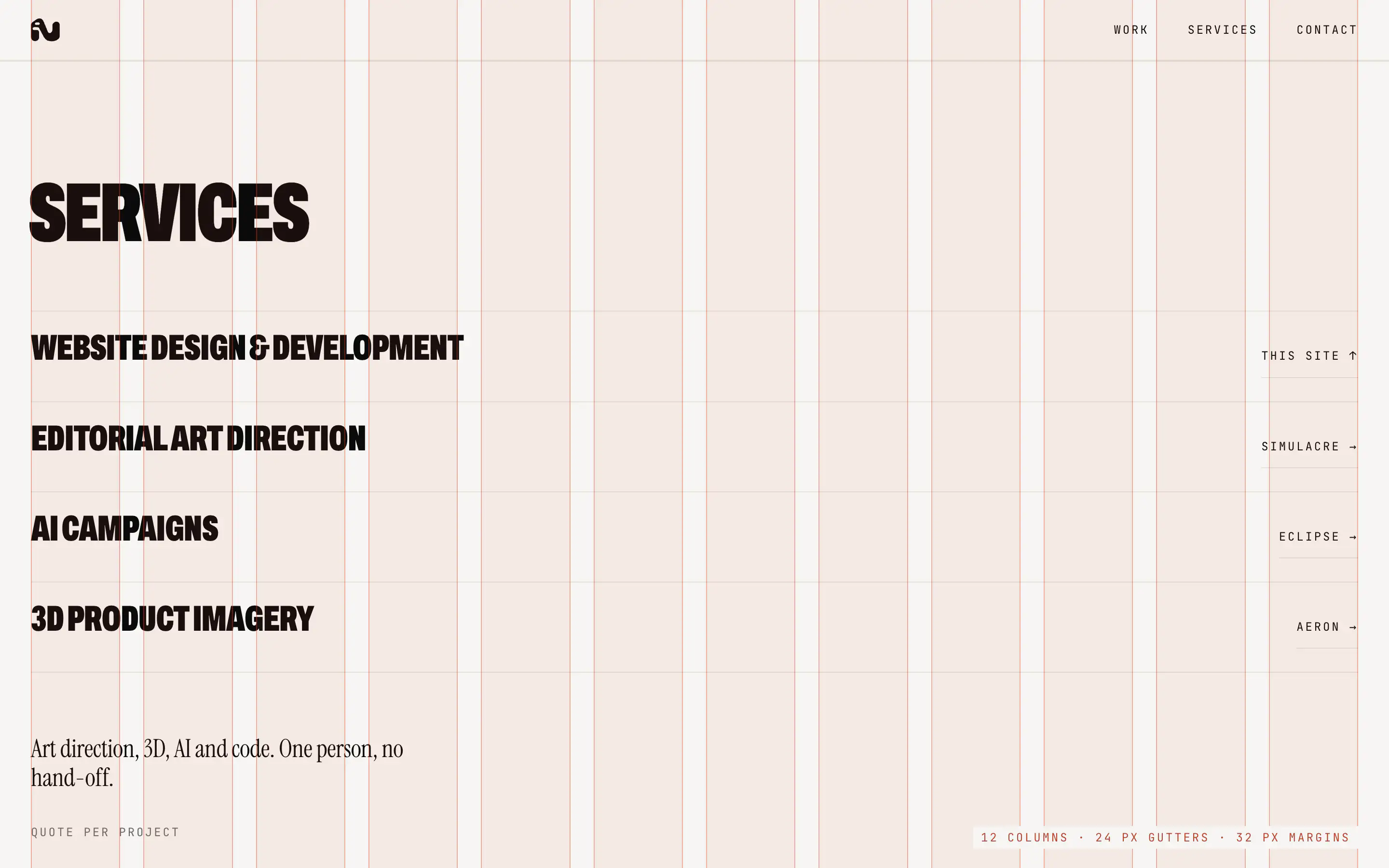 The Services section with its twelve columns shown: 24 px gutters and 32 px margins